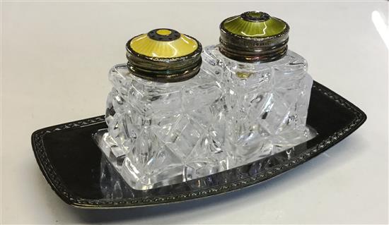 Silver plate enamel condiments by Anderson